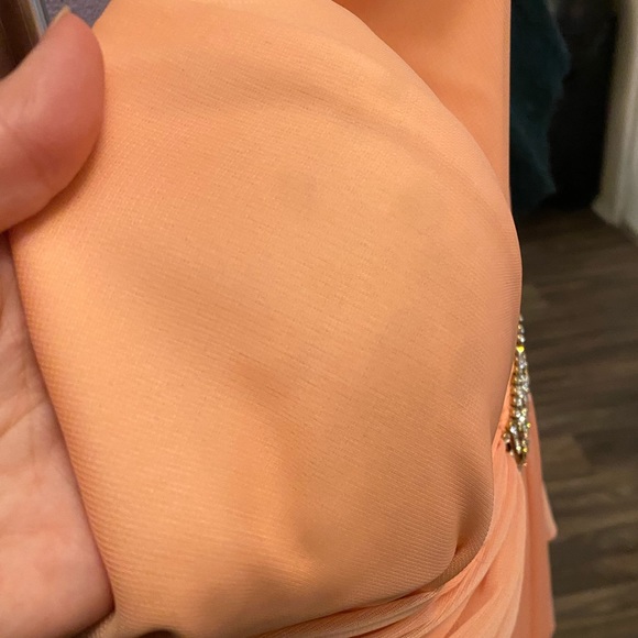 Xscape Peachy Orange On should Draped Embellished Gown - Picture 16 of 16
